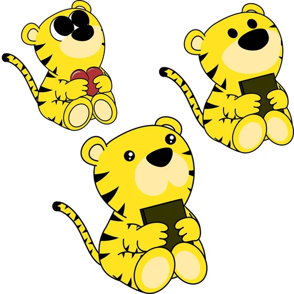 Χαριτωμένο μικρό μωρό τίγρη γελοιογραφία Lovely σύνολο — Διανυσματικό Αρχείο