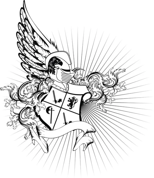 Casque médiéval héraldique bouclier armoiries tattoo2 — Image vectorielle