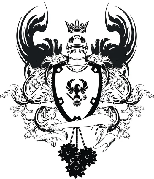 Heraldický středověká přilba orel štítu znak tetování Vektorová Grafika