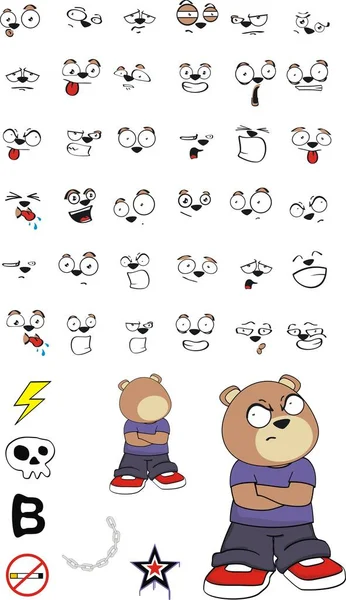 脾气暴躁的玩具熊孩子卡通表情集 — 图库矢量图片