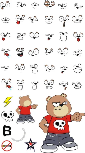 Angry teddy bear kid cartoon expressions set — Stock Vector