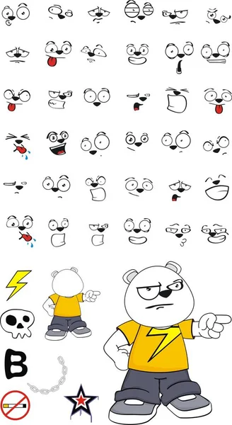 Grumpy polar bear kid cartoon expressions set — стоковый вектор