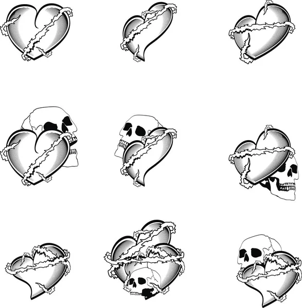 Blanco corazones tatuaje isoalted conjunto — Vector de stock