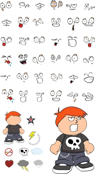 Colère petit enfant dessins animés expressions ensemble — Image vectorielle