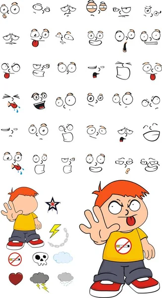 Arrêter petit enfant dessins animés expressions ensemble — Image vectorielle