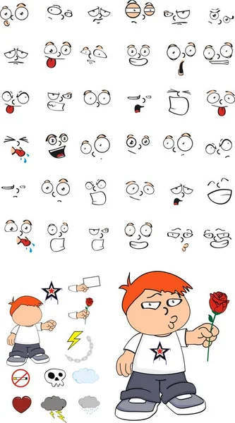 Cute little child cartoon expressions set — Stock Vector