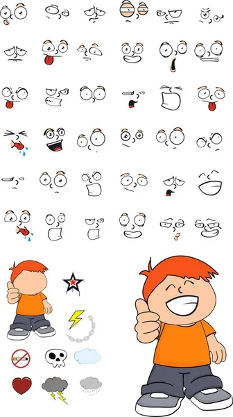 Heureux enfant dessins animés expressions ensemble — Image vectorielle