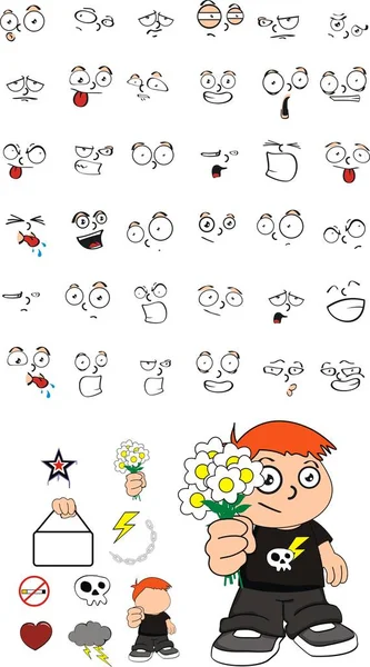 Inlove niño pequeño dibujos animados expresiones conjunto — Vector de stock
