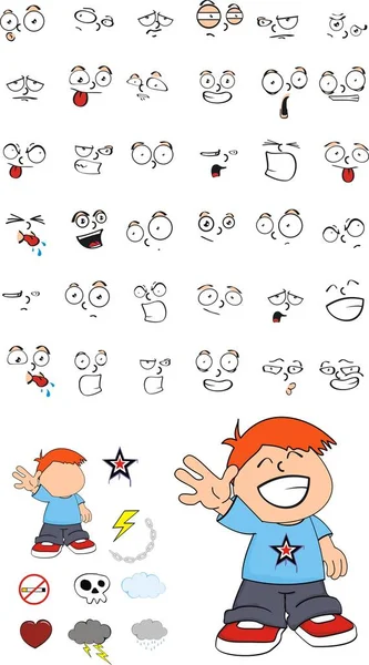 Little child cartoon expressions set 2 — Stock Vector