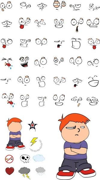 Grumpy little child cartoon expressions set — стоковый вектор