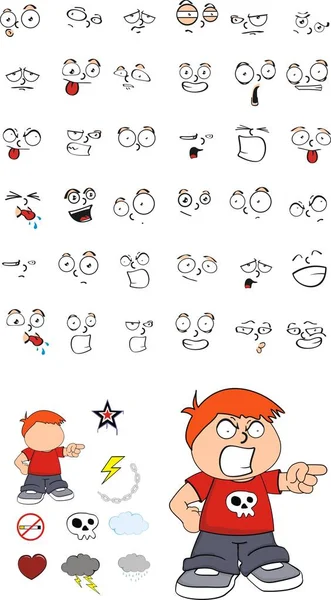 Furioso criança desenhos animados expressões conjunto — Vetor de Stock