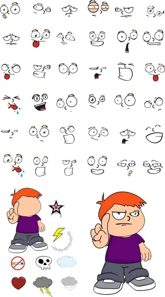 Petit enfant dessins animés expressions ensemble — Image vectorielle