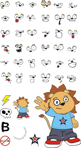 Adorable poco león niño dibujos animados expresiones conjunto — Vector de stock