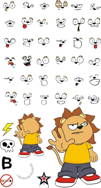 Stop little lion kid cartoon expressions set — Stock Vector