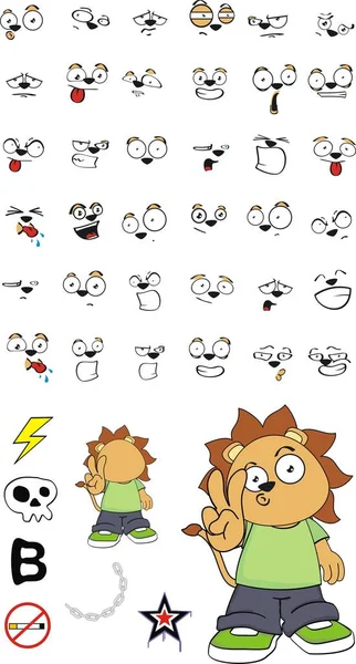 Petit lion enfant dessins animés expressions ensemble — Image vectorielle