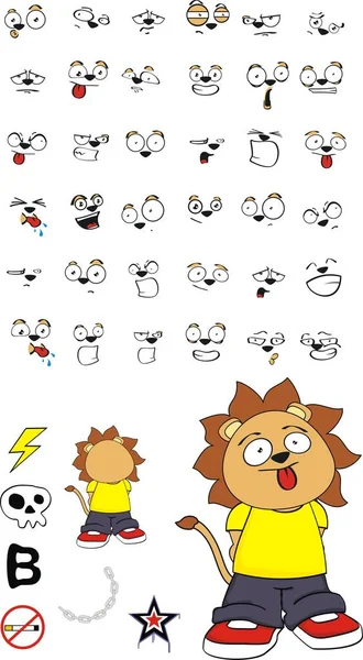 Adorable little lion kid cartoon expressions set2 — Stock Vector