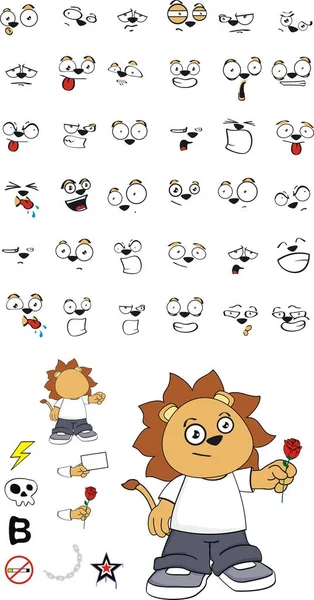 Adorable poco león niño dibujos animados expresiones set1 — Vector de stock