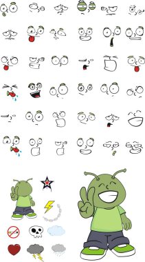 küçük uzaylı çocuk çizgi film ifadeleri set1