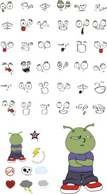 huysuz küçük uzaylı çocuk çizgi film ifadeler kümesi