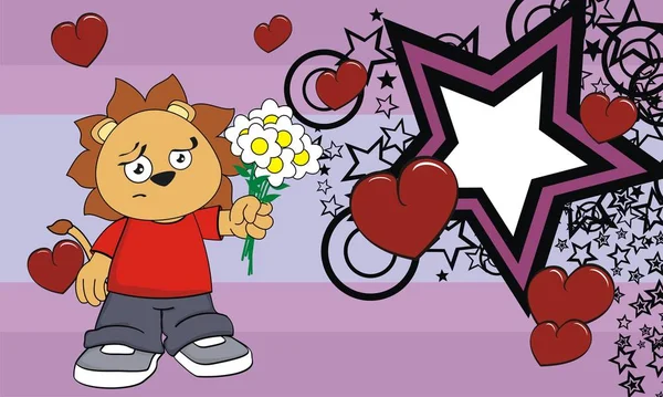 Triest bloemen kleine Leeuw kid cartoon expressie achtergrond — Stockvector