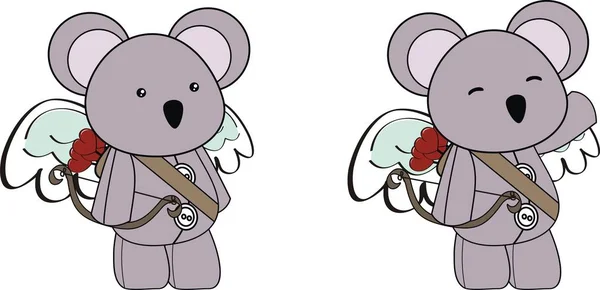 Adorable koala petit jeu de dessin animé Cupidon — Image vectorielle