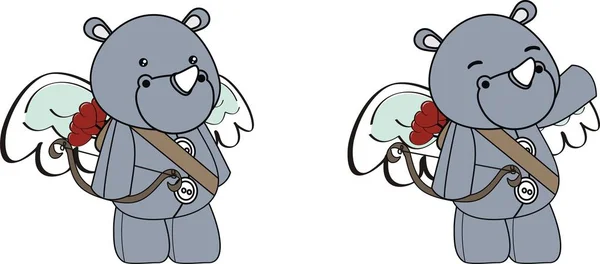 Adorable rhinocéros petit jeu de dessin animé Cupidon — Image vectorielle