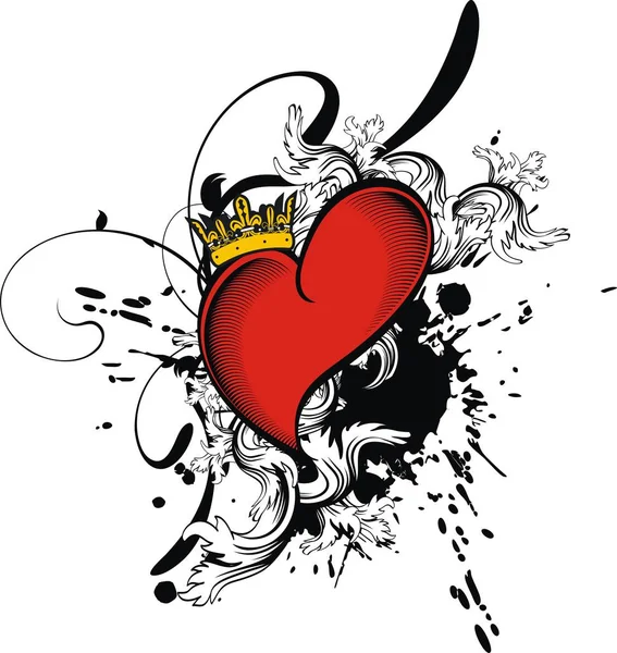 Rött hjärta tatuering heraldiska element — Stock vektor