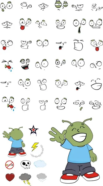 Petit extraterrestre enfant dessins animés expressions set5 — Image vectorielle