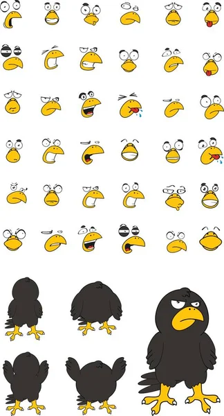 Funny crow cartoon expressions set — Stock Vector