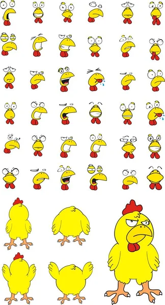 Funny chicken cartoon expressions set — Stock Vector