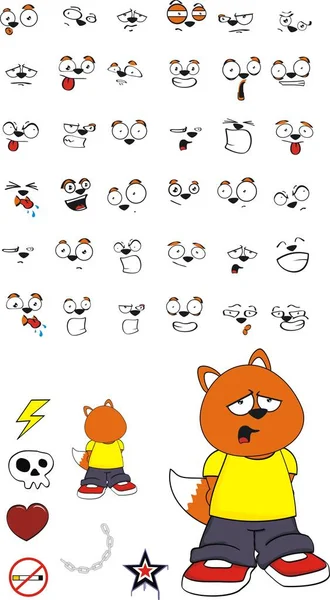 Sad young fox cartoon expressions set — Stock Vector