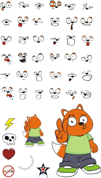 Funny young fox cartoon expressions set — Stock Vector