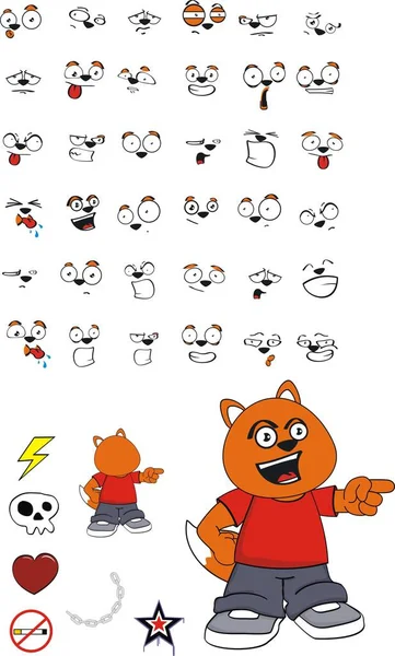 年青的狐狸卡通表情集 — 图库矢量图片
