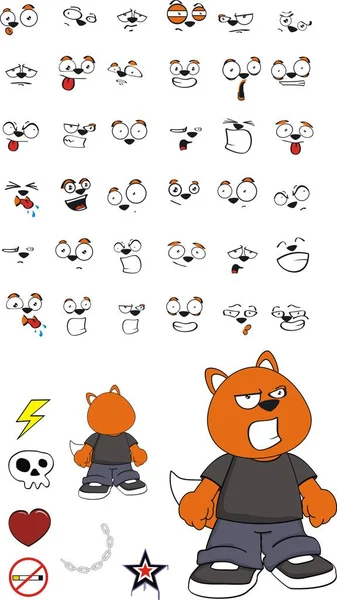 脾气暴躁的小狐狸卡通表情集 — 图库矢量图片