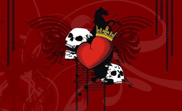 skull red heart tattoo background