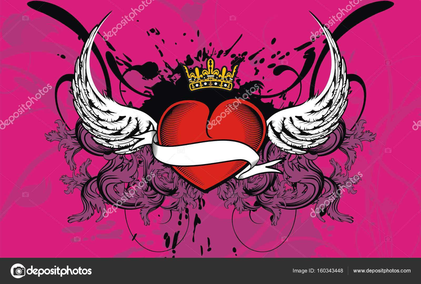 Winged Heraldic Heart Tattoo Background4 Stock Vector