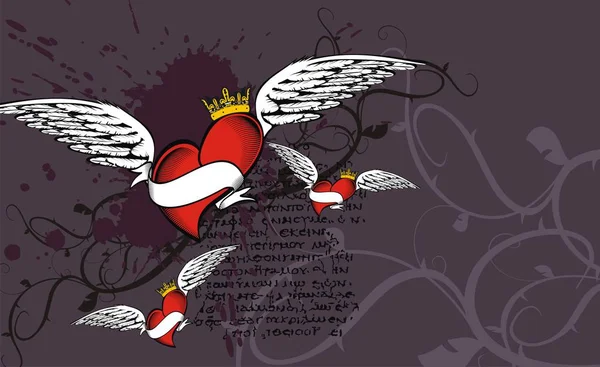 Bevingade heraldiska hjärtat tatuering bakgrund — Stock vektor
