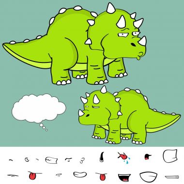 funny baby triceratops cartoon expressions set4 clipart