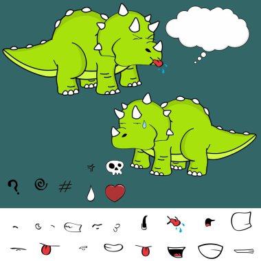 komik bebek triceratops karikatür ifadeler set2