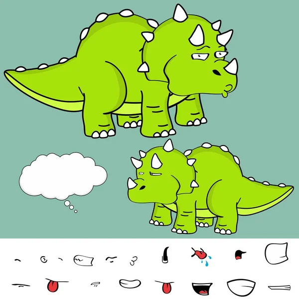 Funny baby triceratops cartoon expressions set4 — Stock Vector