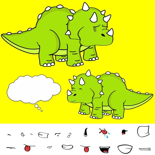 Vicces baba triceratops rajzfilm kifejezések set6 — Stock Vector