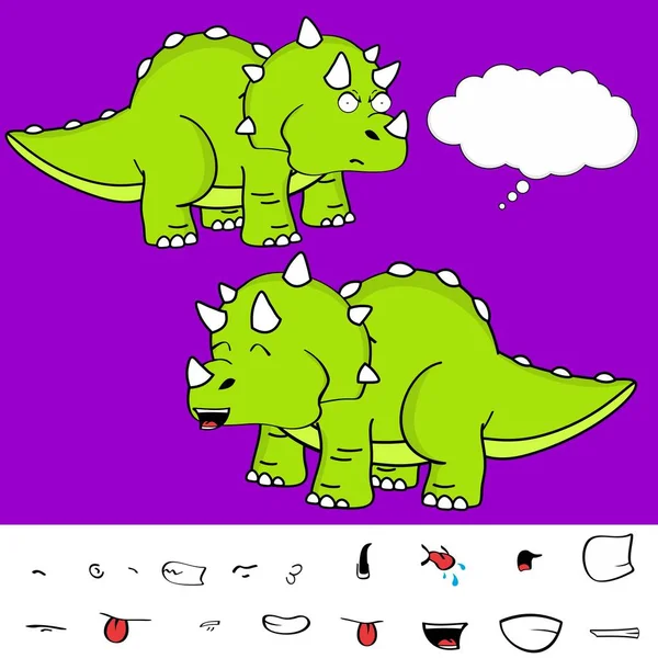 Funny baby triceratops tecknad uttryck set1 — Stock vektor