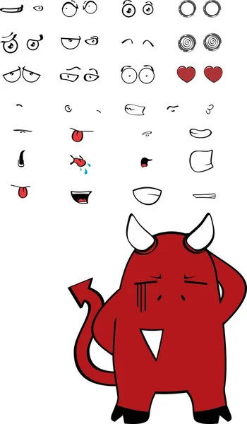 Divertente piccolo demone cartoni animati espressioni impostato — Vettoriale Stock