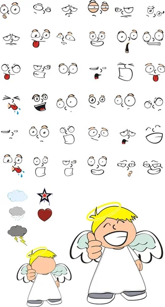 Ange mignon enfant chérubin expressions de dessin animé set1 — Image vectorielle