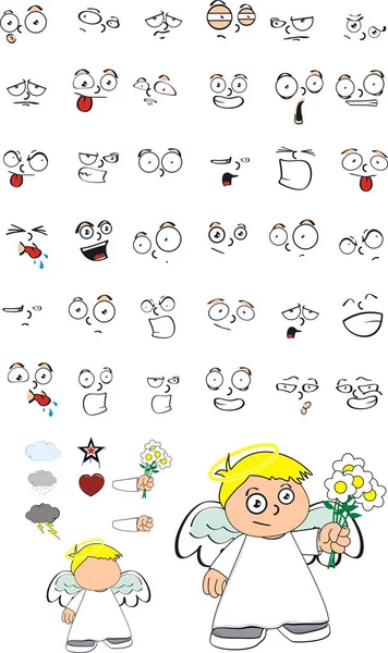 Ange mignon enfant chérubin expressions de dessin animé set6 — Image vectorielle