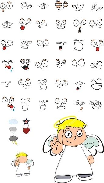 Ange mignon enfant chérubin expressions de dessin animé set7 — Image vectorielle