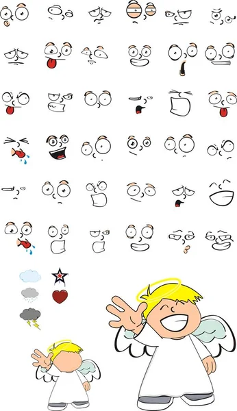 Ange mignon enfant chérubin expressions de dessin animé set0 — Image vectorielle