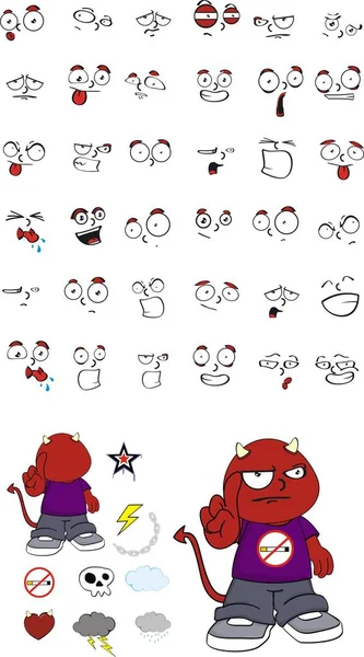 Drôle mignon petit démon enfant dessins animés expressions set4 — Image vectorielle