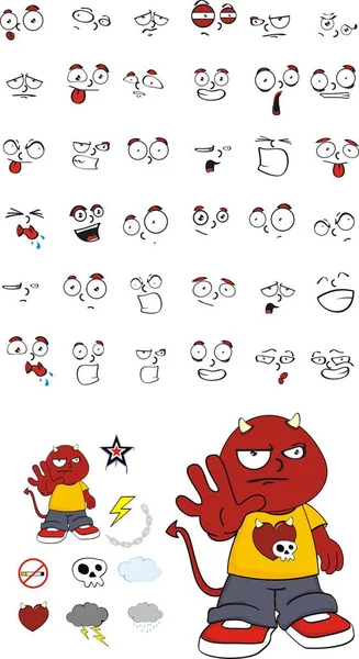 stock vector funny cute little demon kid cartoon expressions set5