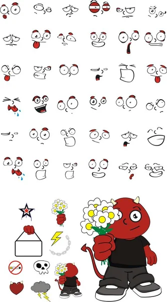 Drôle mignon petit démon enfant dessins animés expressions set7 — Image vectorielle